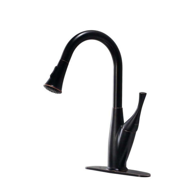 Kitchen Faucet, Oil - Rubbed Bronze With Pull Out , Complementary To Styles, Corrosion, Single Handle For Temperature And Flow, 360 Degree Swivel Spout, Dual Spray, Quick Setup Faucet In Bronze,