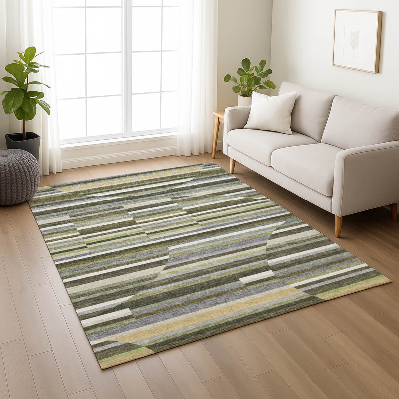 Machine Washable Indoor/Outdoor Chantille ACN2600 Stripes Rug, 10' x 14', Olive