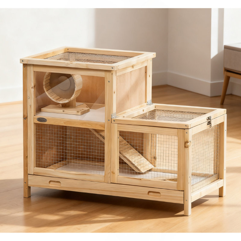 Cage à hamster en bois à 2 niveaux