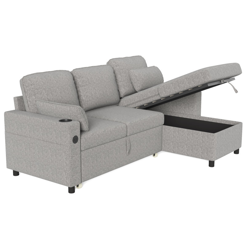 L Shaped Sofa Sleeper & Chaise, Light Gray