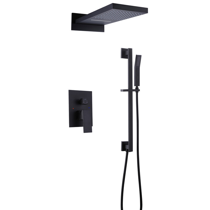 Pomme de douche murale 22,44 x 10,63 po avec douchette à main avec barre coulissante, ensemble de robinet de salle de bain avec valve brute (équilibrée sous pression)