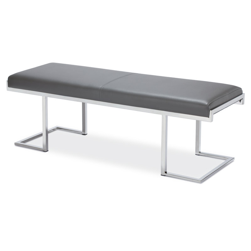 Sherer Faux Leather Upholstered Bench, Gray/White