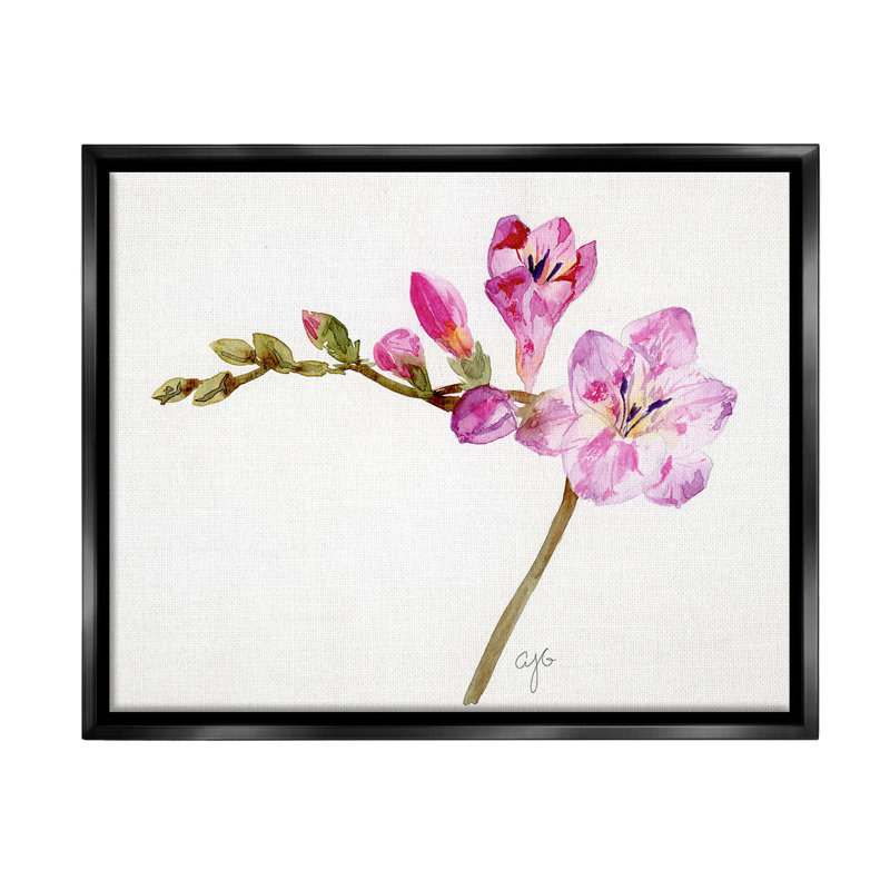 "Orchid Flower Sprig" par Alexandria Gilbert Kincaid sur toile, Cadre flottant noir de jais, H 17 po x l 21 po