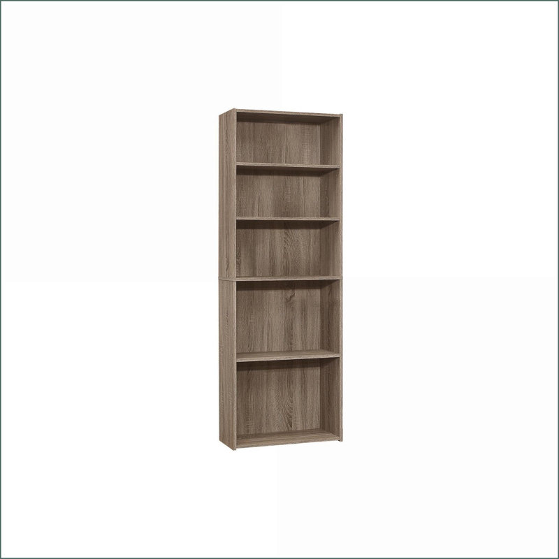 Bookshelf, 6 Tier 72”H Transitional Style | Adjustable Shelves | Dark Taupe | Particle Board, Taupe