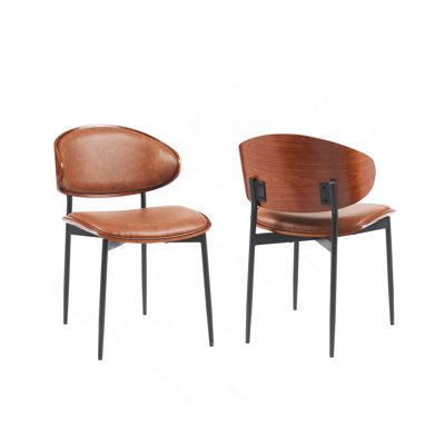 Mid-Century Modern Dining Chairs Set Of 2 – Italian-Inspired Bentwood Design With Matte Metal Legs by George Oliver