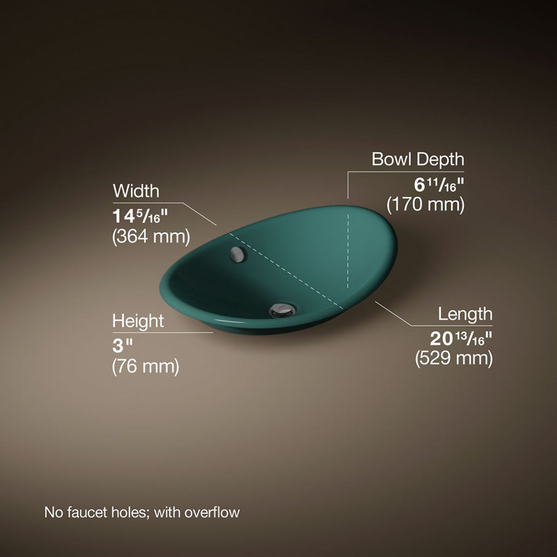 Iron Plains Metal Oval Vessel Bathroom Sink with Overflow, Teal