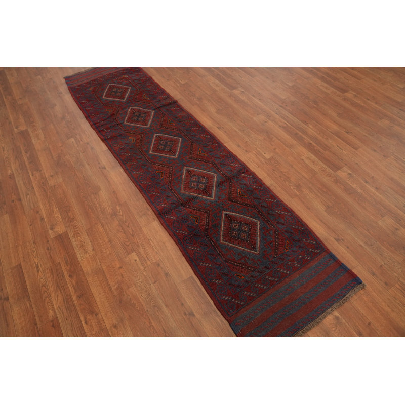 Tapis de couloir rouge en laine de conception unique 8 pi 1 po x 2 pi 0 po