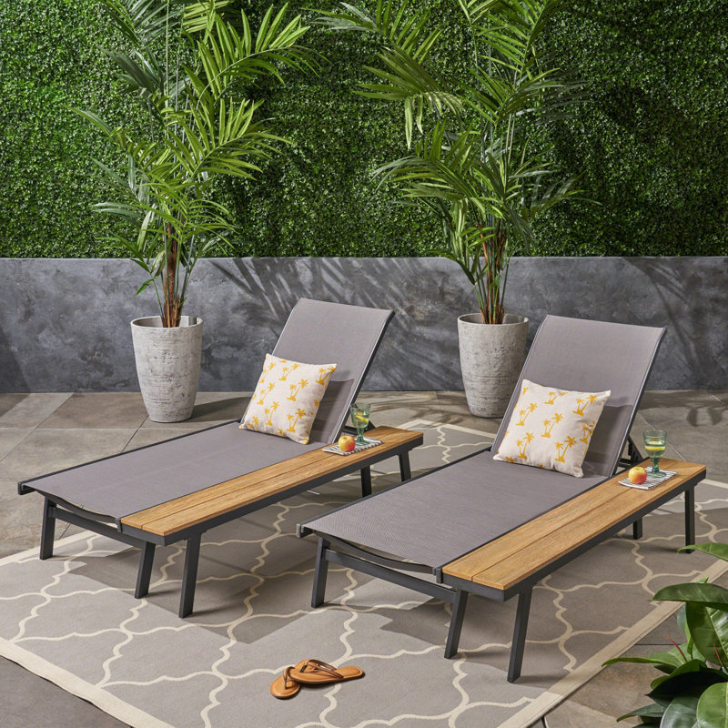 Gray and Black Mesh and Aluminum 2-Person Chaise Lounge Set
