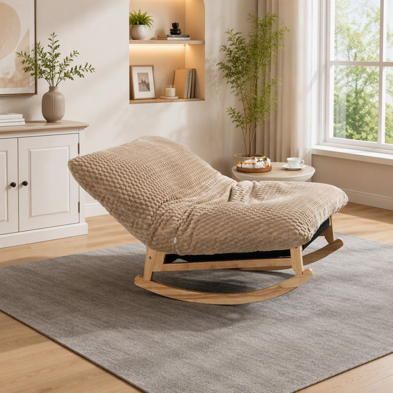 Chaise berçante avec fauteuil en velours côtelé et cadre en bois massif, khaki Corduroy