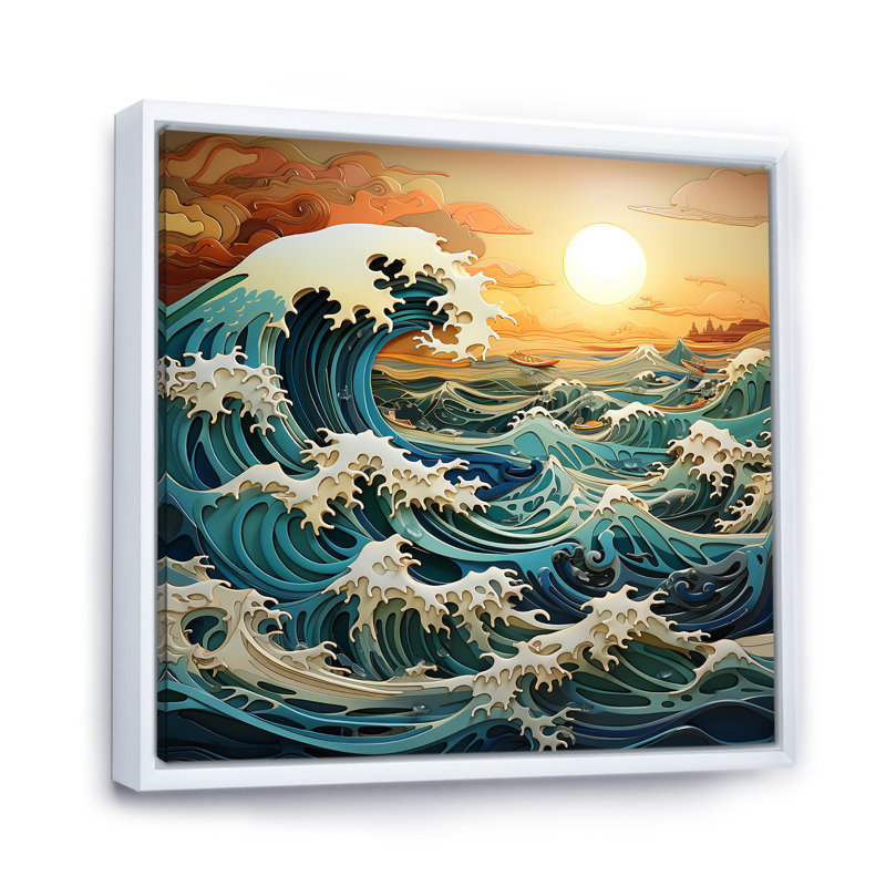 Océan charme vif effet bois coupé IV, H 16 po x l 16 po x P 1 po, Cadre flottant blanc