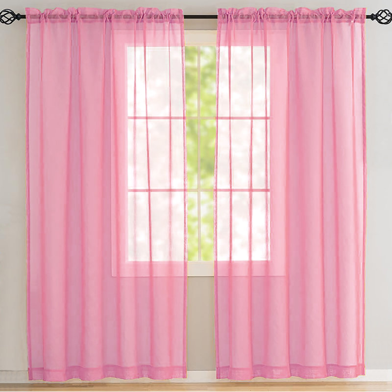 Ensemble de rideaux transparents avec passe-tringle pour fenêtre - 63 po de long (2 panneaux), Rose clair