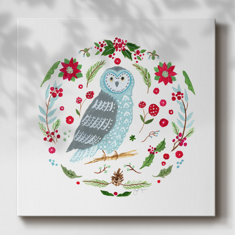 «Christmas Folk Owl» sur toile, H 24 po x l 24 po x P 1,5 po