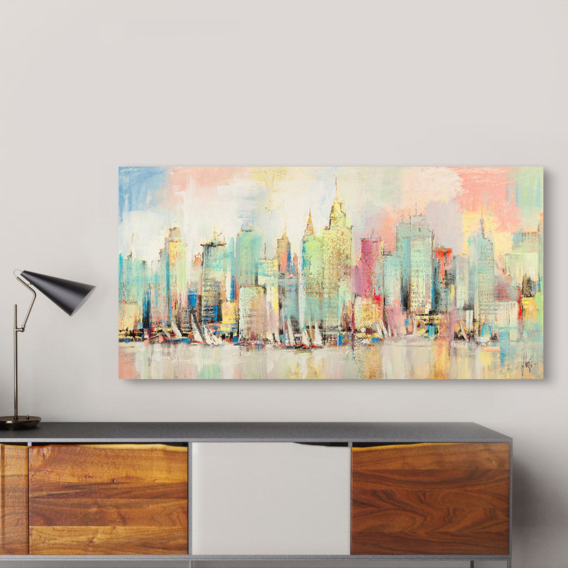 New York Colour Skyline by Luigi Florio - Wrapped Canvas Painting, 60cm H x 120cm W x 4cm D