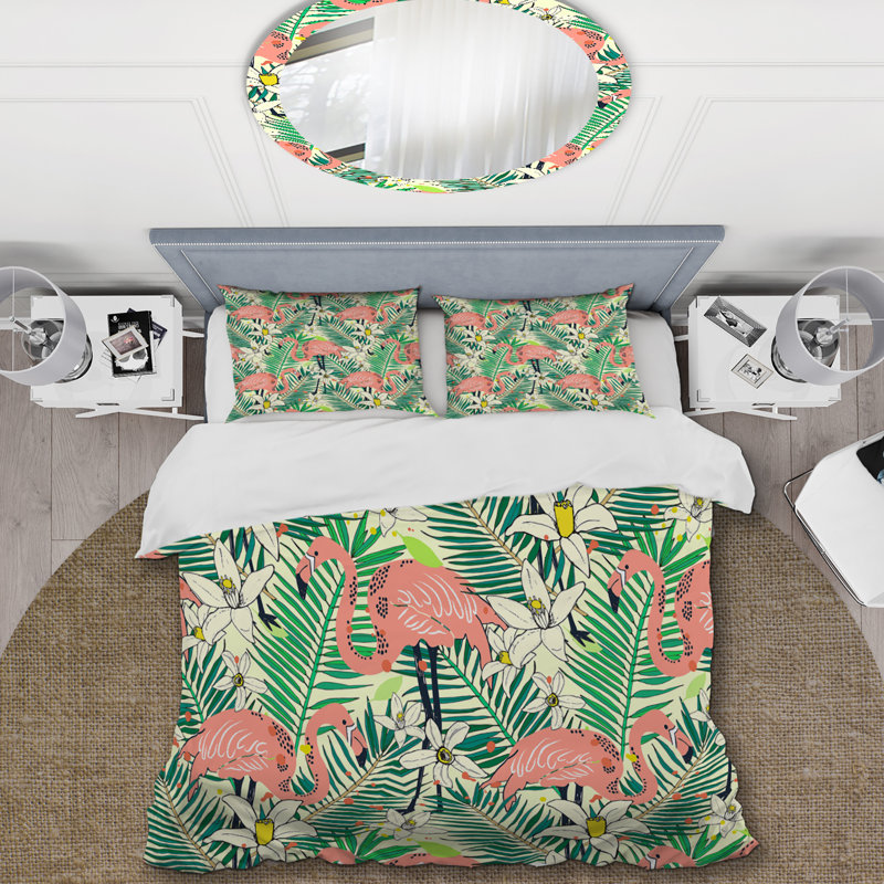Ensemble de housse de couette en microfibre vert / rose / blanc 3 pièces
