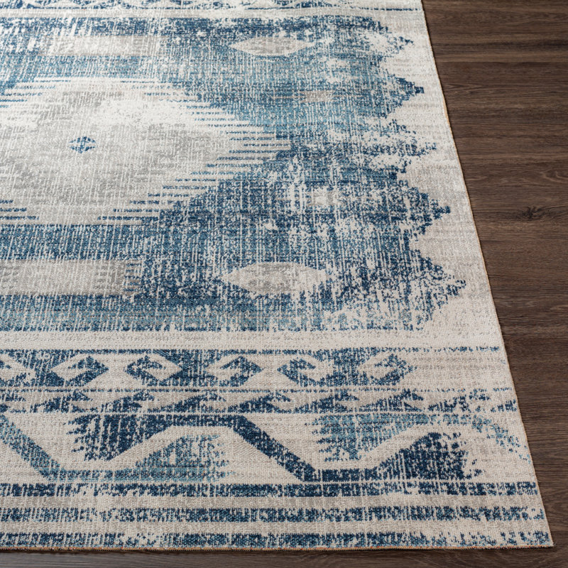 Tapis bleu intérieur / extérieur Enciso, Rectangle 5 pi 3 po x 7 pi