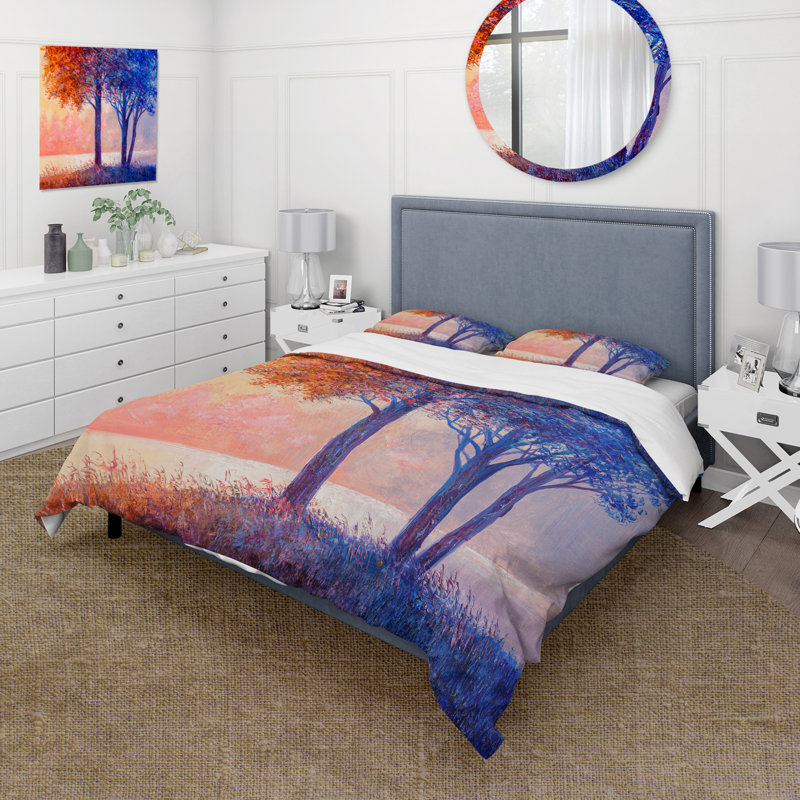 Colorful Autumn Forest Beautiful River - Ensemble de housse de couette Lake House - Microfibre de polyester