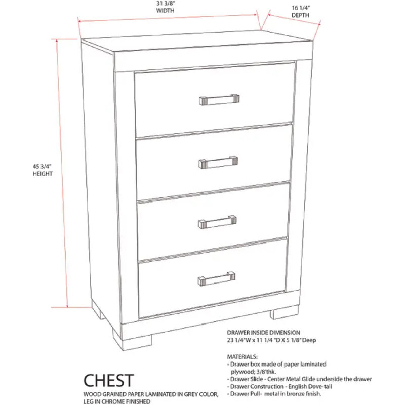 Commode 5 tiroirs pour chambre Gabil
