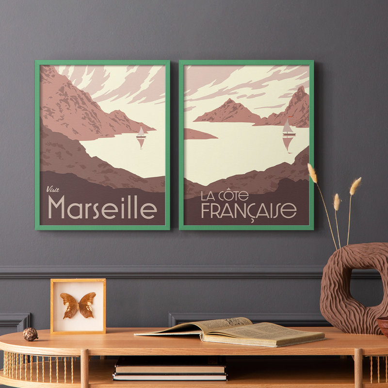 «French Coast I», reproduction encadrée de qualité supérieure - prête à être accrochée - aucun clou requis - aucun clou requis