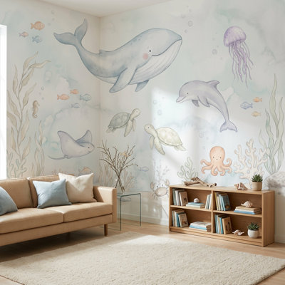Murale sous-marine aquarelle pastel