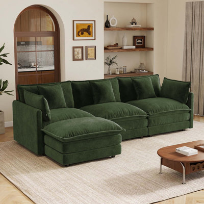 Upholstered Large Size Deep Seat 3-Seater Sectional Sofa with 1 Ottman for Living Rooms, Bedroom