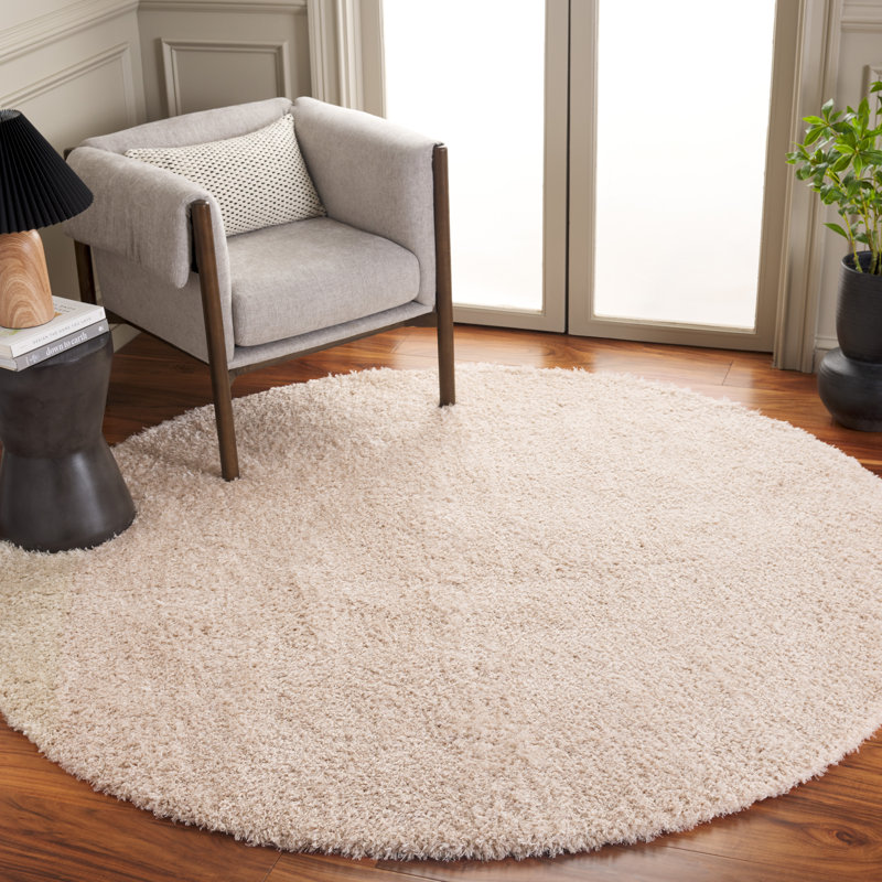Tapis de couleur unie à poils longs Lindsay, Rond 6 pi 7 po