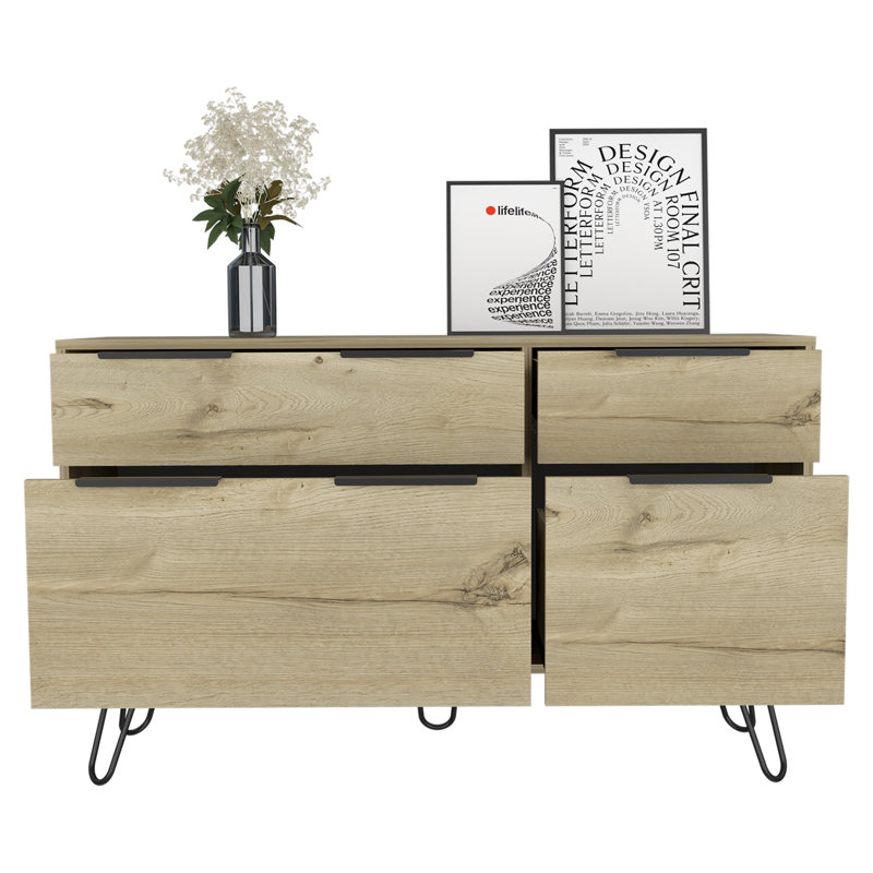 47" Natural Four Drawer Double Dresser