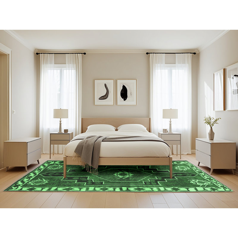Tapis traditionnel vert émeraude 644, Rectangle de 5 pi x 8 pi