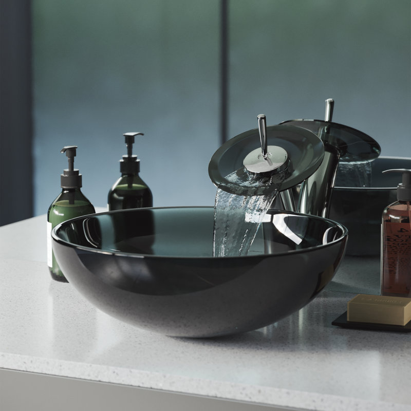 Cascade 16.5 Glass Vessel Sink with Faucet, Black