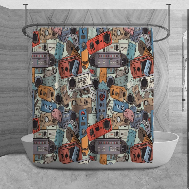 Hip Hop Shower Curtain Style Bath Mat Blue Bathroom Decor, H 93 po x l 70 po