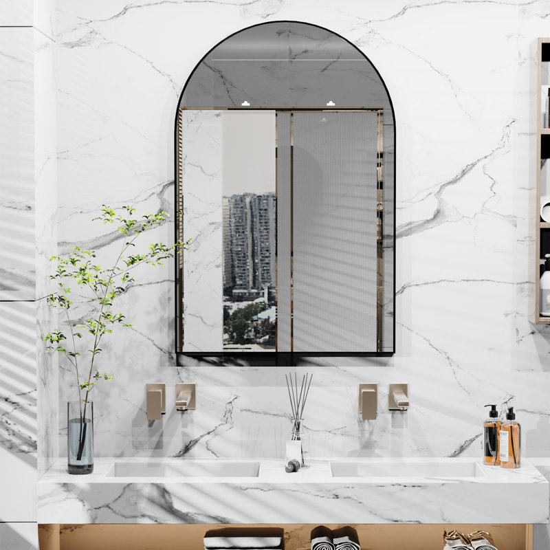 Lickman Metal Framed Wall Mounted Bathroom Mirror in Black, 96cm H x 66cm W 