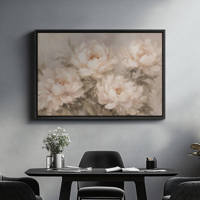 Framed Canvas Wall Art - Romantic Blush Peony Bouquet in Vintage Neutral Palette - 16"x24", 24"x36"