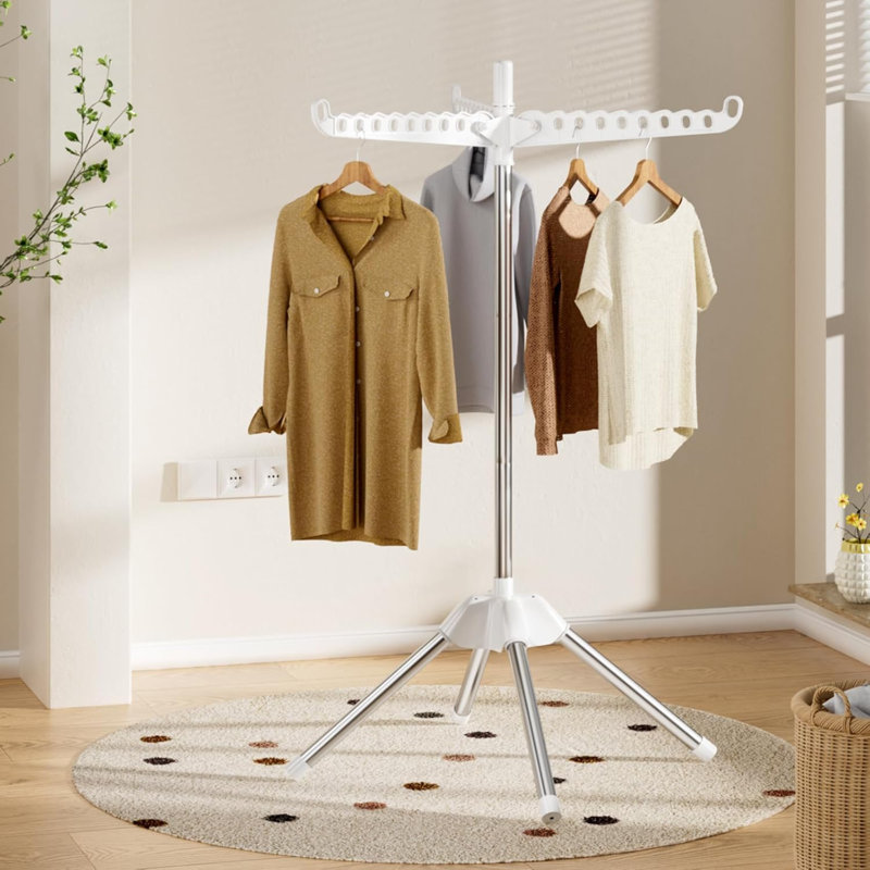 Séchoir à linge rotatif et pliable, séchoir à linge autoportant peu encombrant pour l'intérieur, balcon, 1 couche
