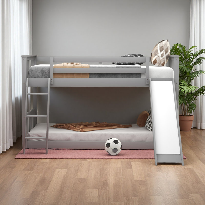 Lit superposé avec glissière convertible et échelle, Gris