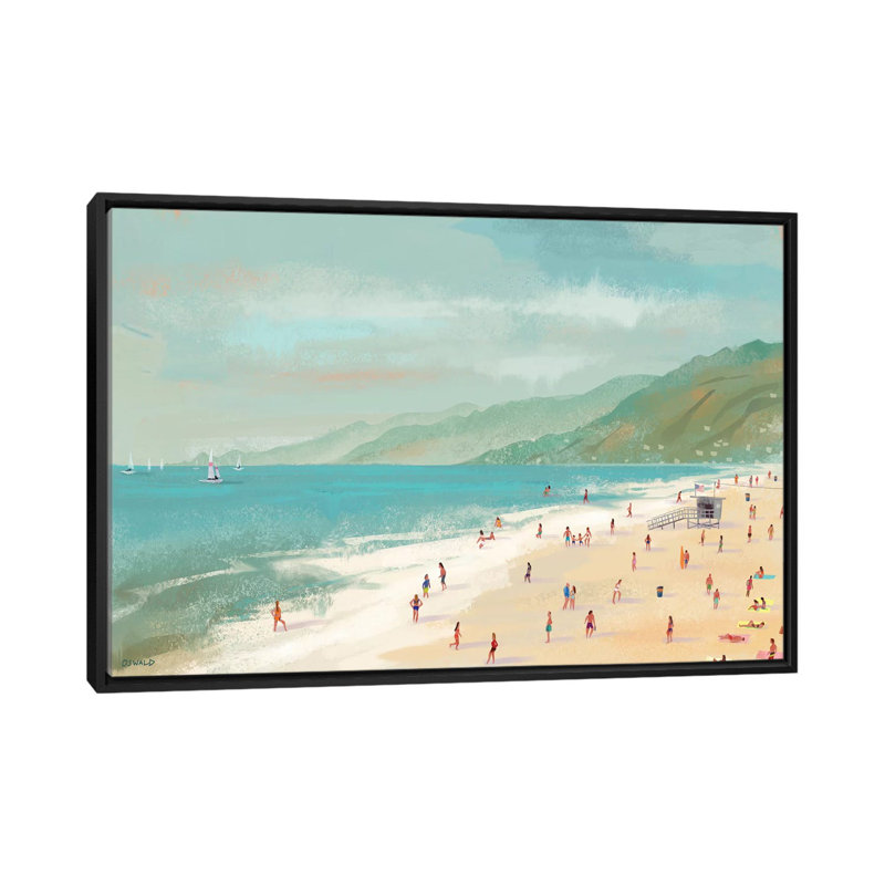 Plage santa monica, H 18 po x l 26 po x P 1,5 po, Toile encadrée noire, Pas de tapis