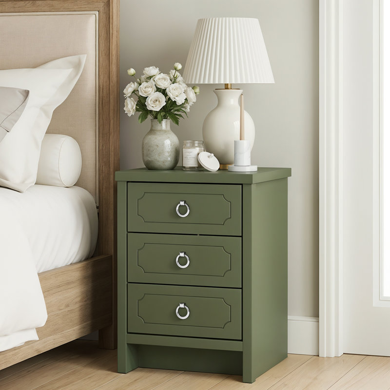 Verve 3 Drawer Bedside Table, Kale Green