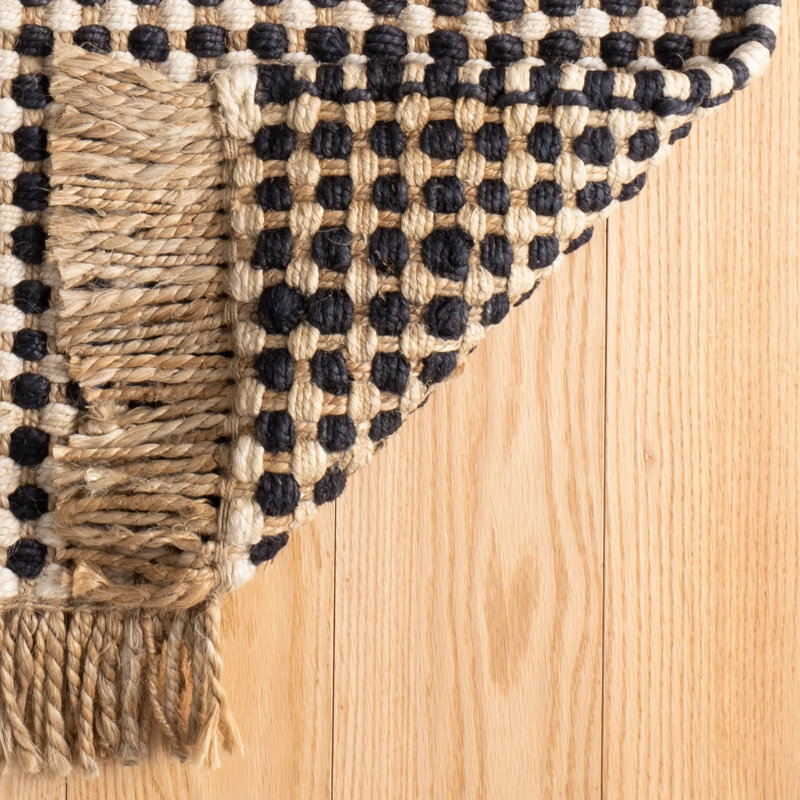Kuba Black Handwoven Jute Rug, Rectangle 7'6" x 9'6"