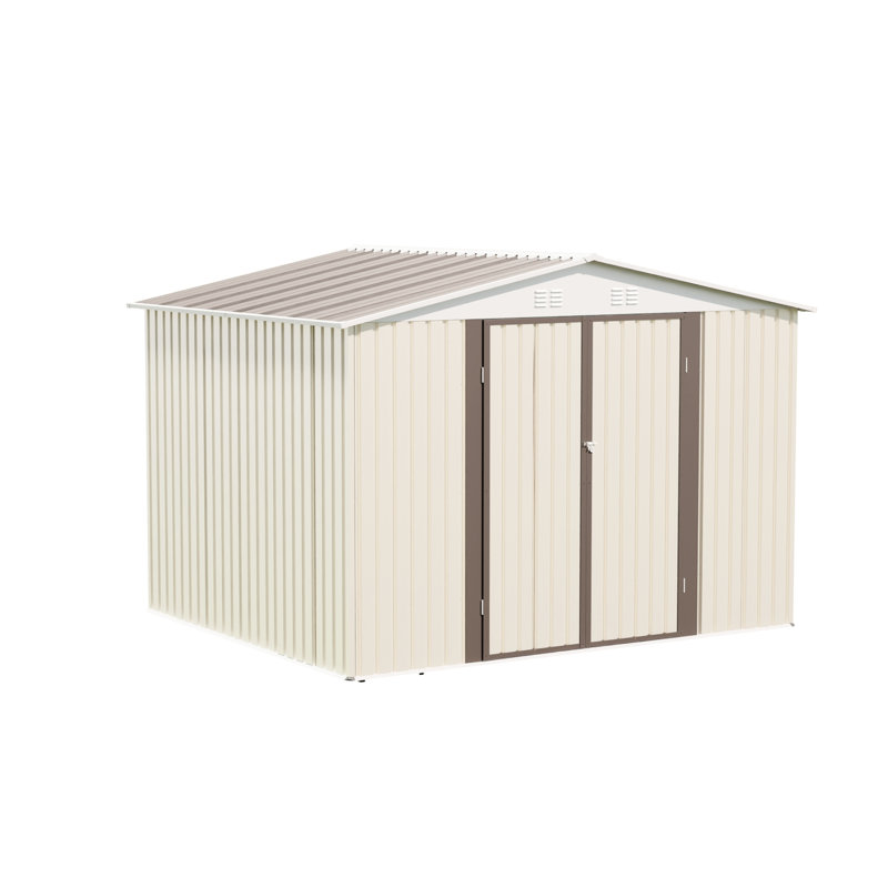 Remise de rangement pour l'extérieur Pent Pent, H 121,23 po x l 96,45 po x P 87,53 po, Blanc, crème