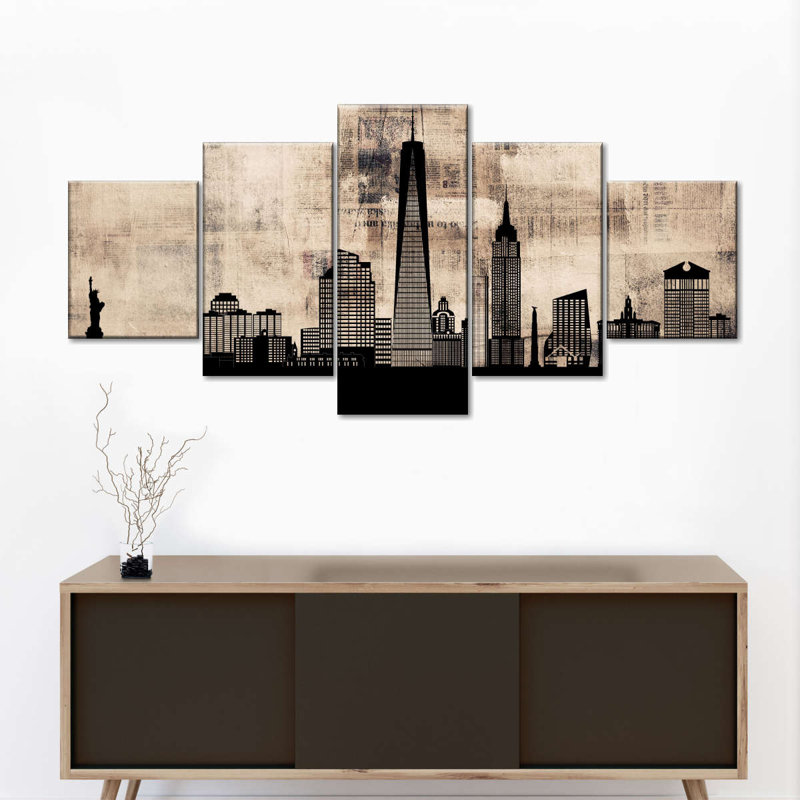 «New York City Buildings On Canvas», reproduction de 5 pièces, H 42 po x l 92 po x P 1 po