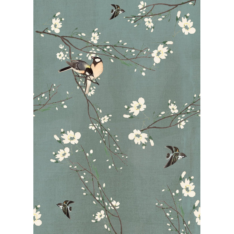 Superfresco Easy Birds & Blossom Print To Order Mural, 200cm L x 280cm W, Dark Duck Egg