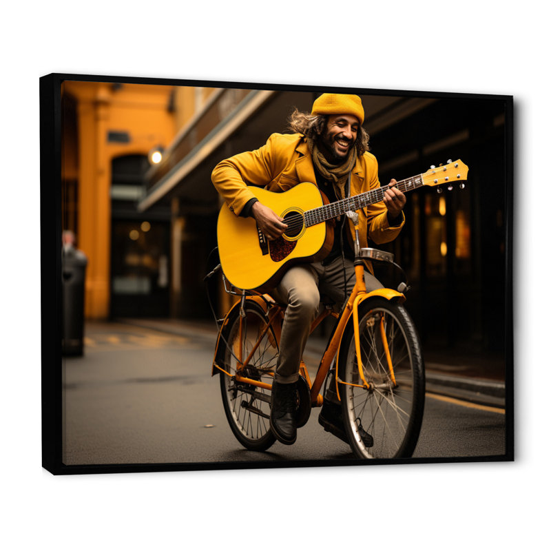 Bicycle Street Serenade - Transportation Wall Decor, Cadre flottant noir, H 12 po x l 20 po x P 1 po