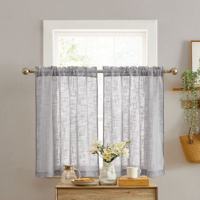 Galiena Faux Linen Textured Semi Sheer Rod Pocket Curtain Tiers for Kitchen & Bathroom, Set of 2