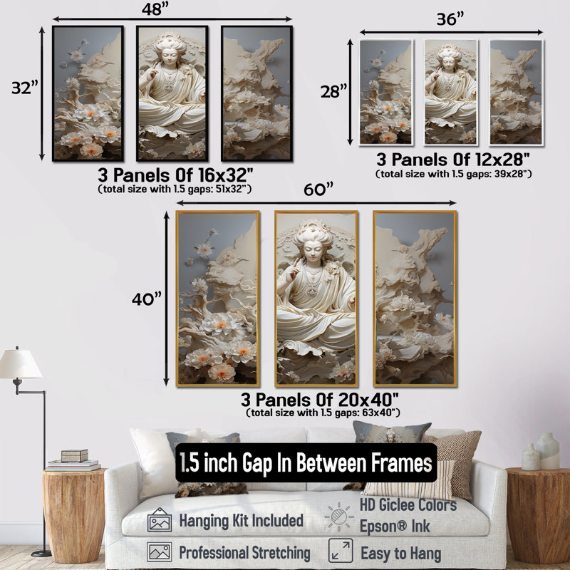 Ensemble d'art mural sur toile, "Hindu Bhagavad Gita Blessed I - Hindouisme", Cadre flottant noir, H 40 po x l 60 po x P 1 po
