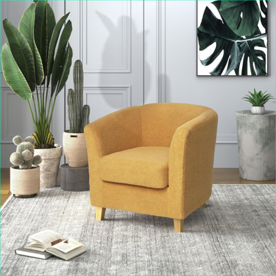 Fauteuil club moutarde en tissu jaune moutarde | Pieds en bouleau naturel mi-ferme pour le salon et la chambre à coucher