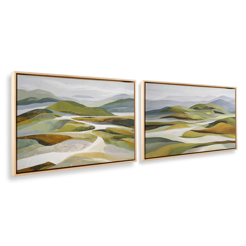 Ensemble de 2 impressions Rolling Meadows, 30 po x 20 po, Cadre flottant en érable américain