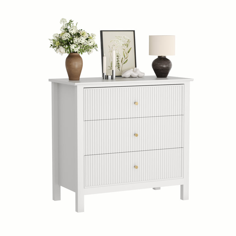 Modern Fluted 3 Drawer Dresser, White