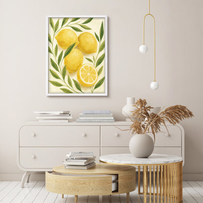 Lemon Botanical Framed Wall Art - Fresh Yellow Citrus Fruit Print for Kitchen or Dining Room Decor
