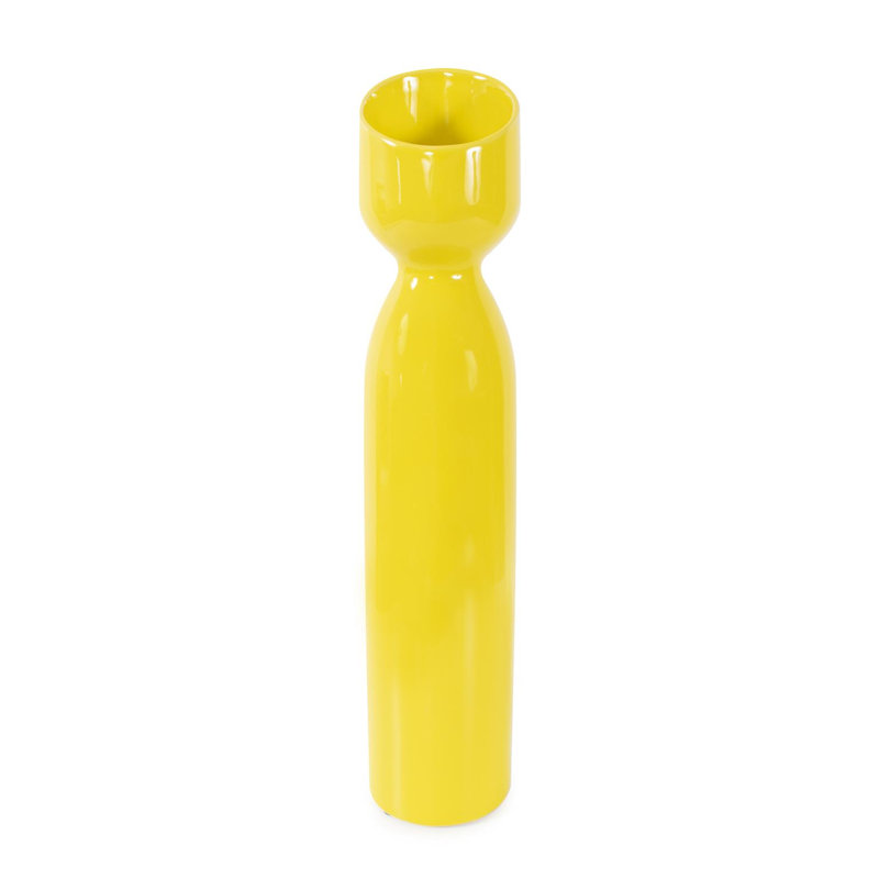 Contemporary Glossy Yellow Slanted Top Ceramic Vase, 18.38" H x 3.5" W x 4.38" D