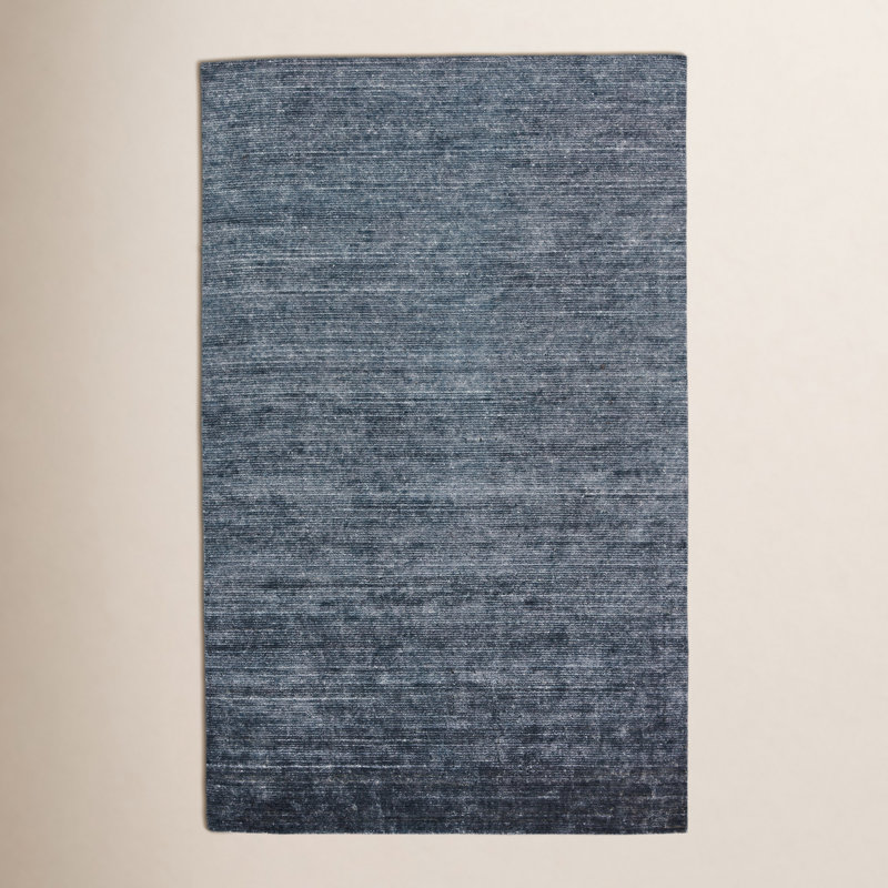 Tapis bleu foncé tissé à la main , Rectangle de 5 pi x 8 pi