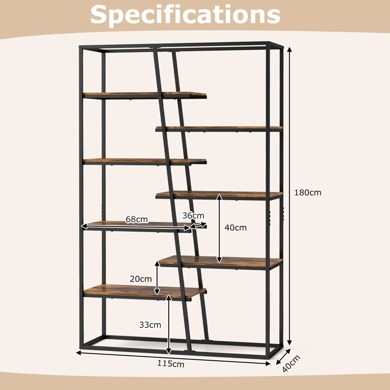 180cm H x 115cm W Metal Geometric Bookcase