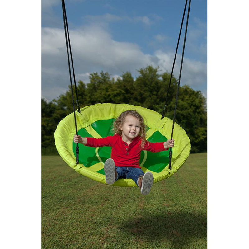 Fabric Saucer Swing with Chains and Hooks, Green/Yellow